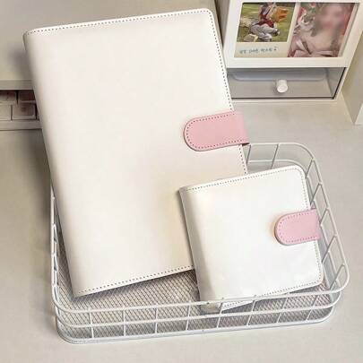 Organizador de libros con anillas de 3 pulgadas y 5 pulgadas, set con 20 fundas protectoras, en talla A5/A7 con cubierta de PU - color blanco y rosa, artículos escolares