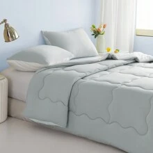 Nice Reversible Ultra-Soft Bedding Comforter Set - Jersey Knit T-Shirt Feeling - Cute Fluffy Lightweight Bedding Down Blanket Quilt With Pillowsham For Man Women Girl All Season Use - Twin / TWIN XL FULL QUEEN KING CAL KING Size - Rose Pink Purple Blue White Grey Blue Yellow Olive Emerald Green - 淺灰色 - 查看 5