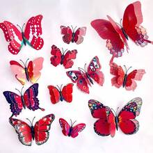 1 Set (12pcs) 3D Lifelike Butterfly Cake Decoration, PVC Butterfly Cake Topper, Plastic Cake Insert - Colorful - View 8