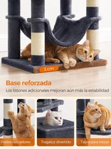 Feandrea Árbol para Gatos de 155 cm de Altura, Rascador para Gatos con 5 Postes, Felpa Multicapa, 2 Plataformas, 2 Cuevas, Hamaca, 2 Pompones, Gris Claro - Gris Oscuro - Ver 8