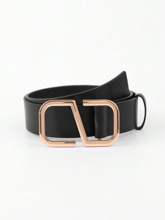 1pc Ladies' Gold/Silver S-Shaped Buckle Pu Waist Belt For Everyday Wear Summer, School Fall, Autumn, Halloween