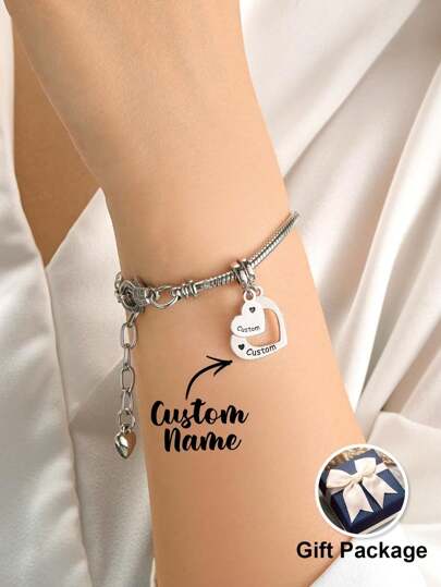 2 piezas Brazalete personalizado con dije de nombre personalizado, haga su propio brazalete de dijes personalizado compatible con el brazalete, personalizado con su nombre, regalo de abalorios de texto personalizado para regalo de aniversario, regalo de San Valentín, regalo de cumpleaños, regalo de bodas, regalo del día de la madre, regalo del día del padre, regalo para mejor amiga, regalo para mamá/ papá, regalo para novia/ novio, regalo para ella/ él