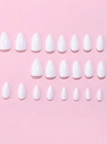 24 móng tay giả ngắn hình quả hạnh nhân màu trắng tinh khiết tối giản kèm giũa móng, 1 gel thạch, phụ kiện làm móng phong cách đơn giản mùa hè - trắng - Xem 5