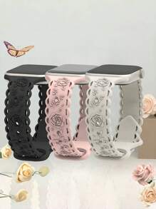 3件組 3D蕾絲花卉雕花錶帶，適用於 49mm 46mm 45mm 44mm 42mm 41mm 40mm 38mm，波西米亞風玫瑰運動矽膠腕帶，適合 Series Ultra 11 10 9 8 7 6 5 4 3 2 1 SE 男女款 - 彩色 - 查看 3