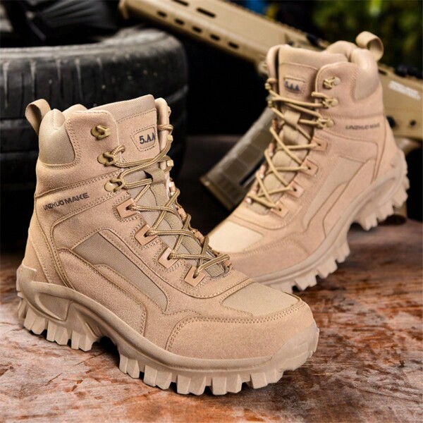 Outdoor Military Men's Hiking/Training Shoes, Breathable Fabric, Non-Slip, Suitable For Mountain Climbing, Military Operations, Work Safety, Hunting, Camping And Other Outdoor Activities, Available In Plus Sizes