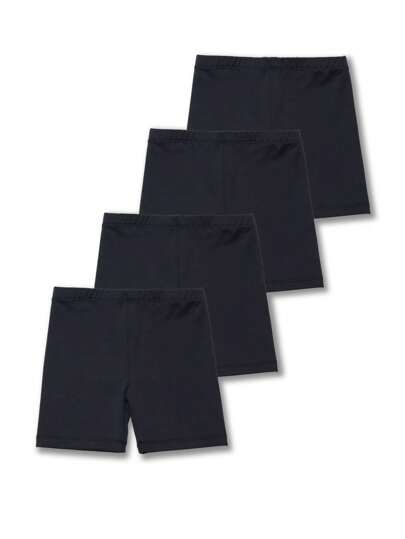 4-Piece Young Girls Multicolor Simple Shorts Set, Stretch Knit Soft And Comfortable Girls Leggings For Summer Leisure Sports, Yoga, Dancing, Cycling, Running