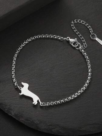 1pc Stainless Steel Dachshund Dog Charm Bracelet, Hip-Hop Punk Style Men Daily Wear Jewelry Gift