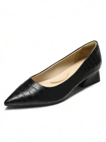 Women's Chunky Heels Closed Toe Low Block Work Shoes Pointed Toe Dress Comfortable Wedding Pumps - 黑色 - 查看 4