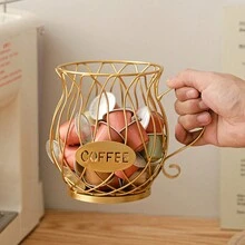 1pc Creative Iron Coffee Capsule Storage Basket, Home Kitchen Fruit Plate, Desk Snack Organizer, Metal Large Capacity Coffee Storage Rack Decoration - Gold - View 6