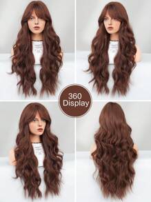 NICKY WALL Chocolate Brown Wig Loose Long Wavy Curly Wig With Curtain Bangs Natural Looking Synthetic Hair Wigs For Women & Girls Daily Party Use 28 Inch - Coffee Brown - View 5