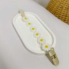 1pc Daisy Flower Pacifier Teether Clip With Anti-Drop Rope And Clamp