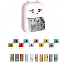 Mini Sticker Printer Smart Pocket Inkless Thermal Printer With 10Rolls Color Sticky Thermal Paper/Sticker For IOS&Android, Portable Receipt Printer For Photo Journal Notes Memo - Pink Printer With 10Rolls Sticker - View 1