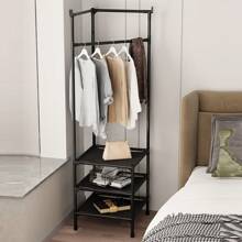 Estante para Ropa de Esquina con 3 Niveles - Perchero de Pie, Closet Organizador de Ropa, Closet Organizador de Ropa Multifunción,  closet armables para ropa Perchero de Piso Moderno de Metal Percha Multifuncional con Función de Almacenamiento para Pasillos Dormitorios Apartamento Sala de Estar Oficina Dormitorio y Lavandería - Negro - Ver 8