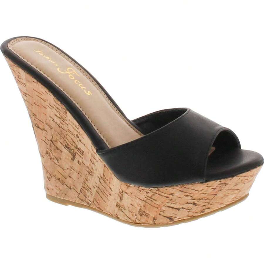 Womens Open Back Tall Wedge  Sandal - màu đen - Xem 1