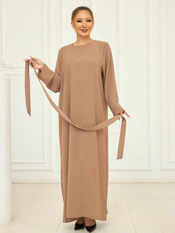 1 pièce Abaya simple et polyvalente à fermeture éclair au dos, en tissu respirant et agréable à la peau, pour le port quotidien des femmes, hijab doux CEY, voile pour femmes