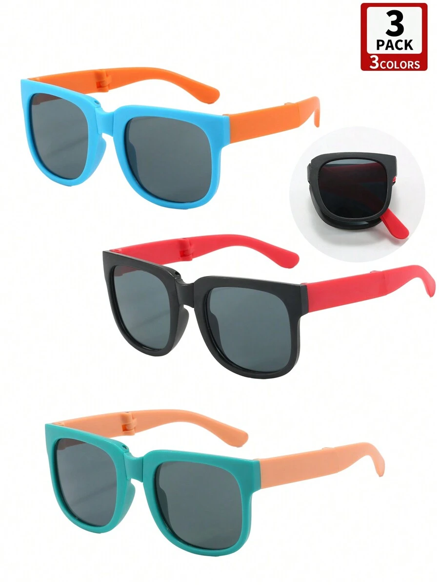 3 Pairs Foldable Square PC Glasses, Convenient Outdoor Hiking Glasses, Versatile Decorative Glasses For Boy, Girl & Kids - Grey - View 1