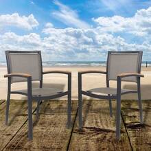 DC DICLASSE 4 PCS Patio Chair Metal Dining Chairs Stackable Seat Garden Aluminum Frame Armchair Textilene Outdoor Restaurant - Grey - View 5