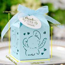 25入組小象造型糖果禮盒，附絲帶和「謝謝您」標籤，尺寸5*5*8cm，適合於洗禮/節日禮品包裝和裝飾 - 彩色 - 查看 3