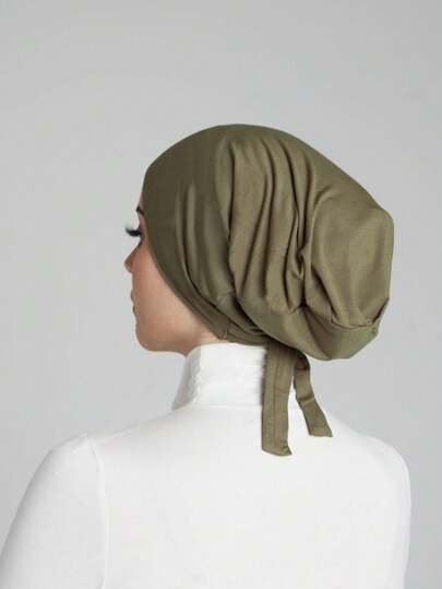 1pc Solid Color Minimalist Fashion Soft Comfortable Tie Headband Turban Hijab Cap, Suitable For Daily Life And Outdoor Sports