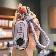 Key Fob Cover With Keyring Keychain Lanyard For Fiat 500 500L Brava Bravo Doblo Ducato Fiorino Punto Panda Palio Stilo Lancia,3 Buttons TPU Flip Key Fob Protective Cover Car Key Cover Case Car Accessories Bag Charm Backpack For School