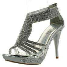 Women's Rhinestone Embellished Strappy Dress Pumps Shoes - Silver - View 1