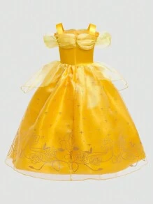 Vestido de princesa amarillo con decoración de lazo para niñas pequeñas