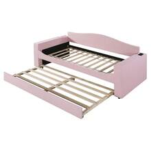 Twin Size Upholstered Daybed With Storage Armrests, Trundle, Integrated Audio System, Teddy Fleece Sofa Sleeper Daybed Extendable For Living Room Apartment Guest Room - 粉色 - 查看 2