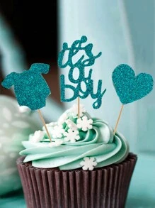 12pcs Gender Reveal Party Blue Cake Toppers - Blue - View 1