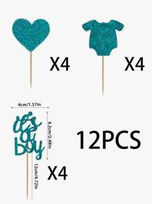 12pcs Gender Reveal Party Blue Cake Toppers - Blue - View 2