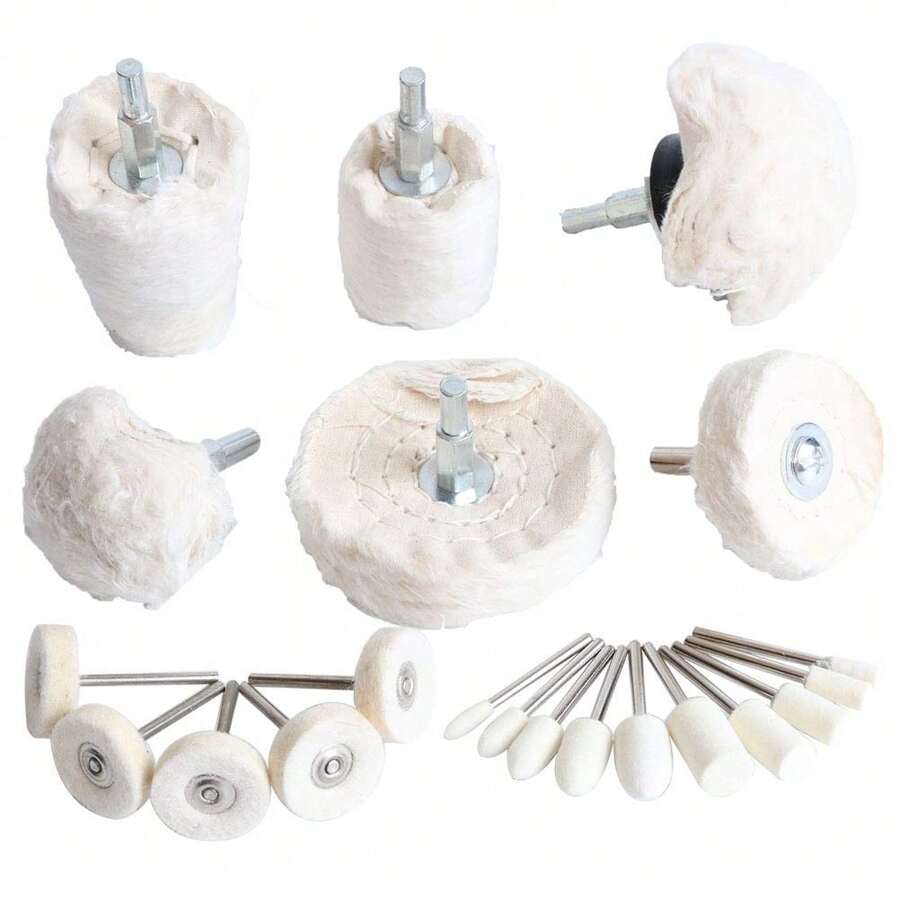 Bộ 21 miếng đánh bóng vải nỉ trắng, thích hợp cho kim loại nhôm, thép không gỉ, crom, đồ trang sức, gỗ, nhựa, gốm sứ, thủy tinh - Bánh xe vải 21 chiếc - Xem 1
