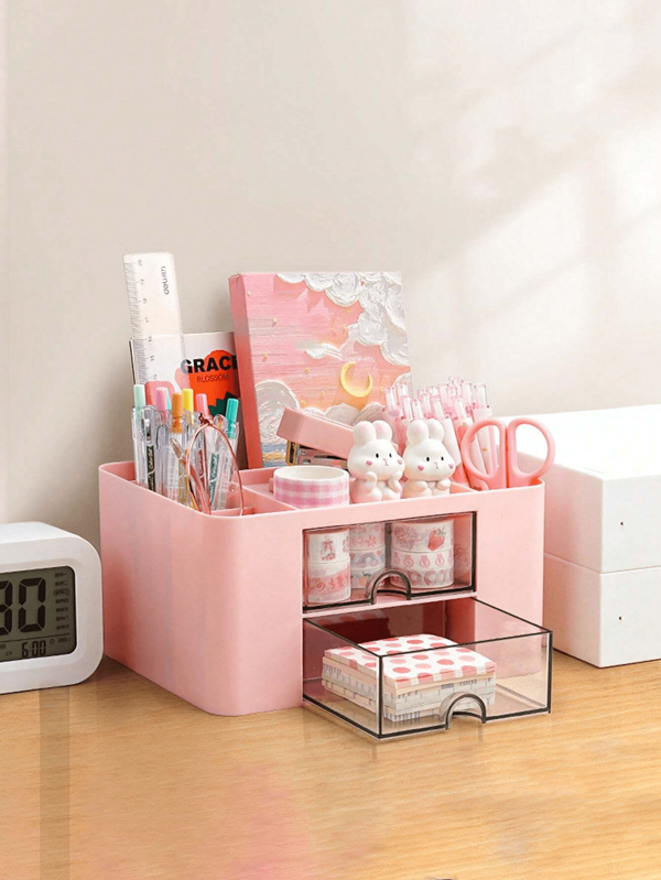 1 pezzo Organizzatore di cassetti trasparente e creativo per scrivania d'ufficio, portapenne a grande capacità per studenti