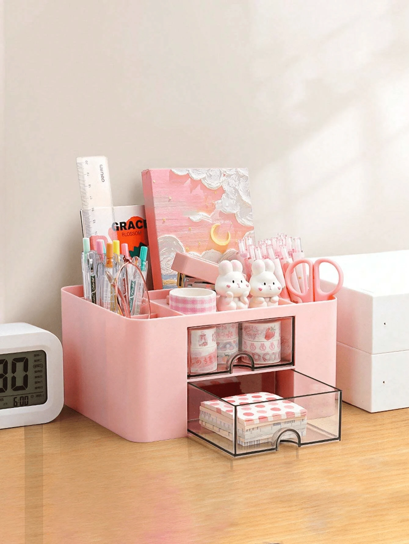 1 pezzo Organizzatore di cassetti trasparente e creativo per scrivania d'ufficio, portapenne a grande capacità per studenti