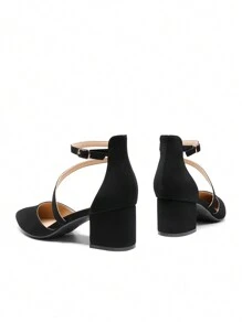 Women's Closed Pointed Toe Low Chunky Heels Pumps Ankle Strap Wedding Business Dressy Shoes - màu đen - Xem 7