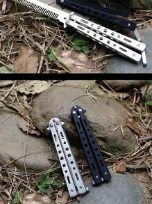 1pc Stainless Steel Folding Comb Butterfly Knife Comb Beard And Mustache Brush Salon Hair Styling Tool - Multicolor - View 2