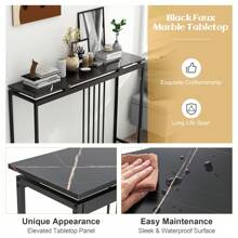 Console Table, 120cm Narrow Entryway Table With Faux Marble Tabletop, Modern Behind Sofa Table With Heavy-Duty Metal Frame For Living Room, Entrance, Hallway - Black - View 3