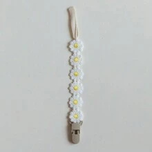 1pc Daisy Flower Pacifier Teether Clip With Anti-Drop Rope And Clamp