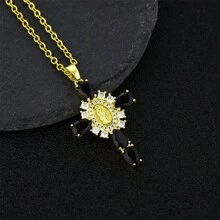 1入經典時尚立體氧化鋯石宗教主題墜項鍊，多色組合，是送給妻子和家人的理想禮物 - 十字 - 查看 8