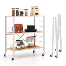 3-Tier Foldable Shelving Unit, Heavy Duty Metal Shelves With Detachable Wheels, Height-Adjustable Shelves, Anti-Toppling System, Portable Storage Rack For Kitchen, Dining Room, Garage, Pantry - Khaki - View 1