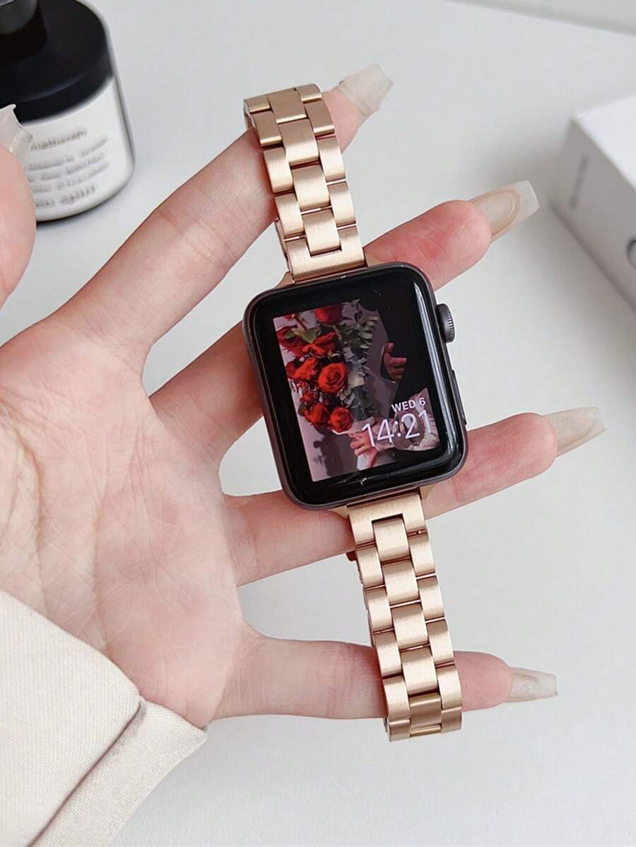 1条玫瑰金超薄金属表带，兼容 Series 11、10、SE3、9 Ultra、8、7、SE、6、5、4、3、2、1，奢华智能手表表带，不锈钢表带，适用于40mm、42mm、44mm、45mm、49mm、38mm、41mm、46mm表盘尺寸，时尚智能手表表带，兼容表带