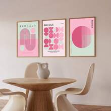 Uppsättning med 3 moderna rosa Bauhaus-stil väggkonsttryck på canvas, Bauhaus-affischer, abstrakt geometrisk väggkonst, modern väggkonst, galleriväggkonstset, sovrum vardagsrum hall matsal konstverk, väggdekor, sommardekor, rumsdekor, oinramad - Rosa - Visa 5