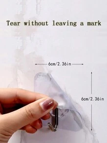 10入組浴室掛鉤,強力黏貼壁掛無需鑽孔,透明重型掛架可拆卸裝置 - 無色 - 查看 3