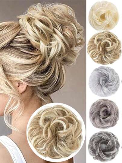Messy Bun Hair Scrunchie Synthetic Fiber Headband With Curly Hair Extensions For Girls, Daily Use