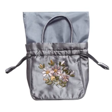 Bolso bordado con decoración de cinta de seda - Gris - Ver 2