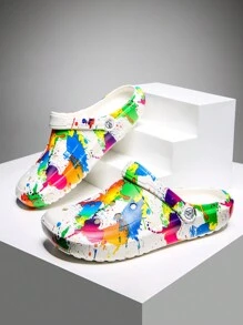 CIVHOM 女士染色花紋拖鞋，輕巧兩用花園拖鞋，夏季沙灘防滑拖鞋