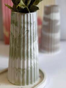 1 件 DIY 环氧蜡烛和花瓶硅胶模具，手工石膏混凝土条纹花盆树脂模具，香薰棒容器，家庭花园装饰手工礼品制作 - 白色 - 查看 10