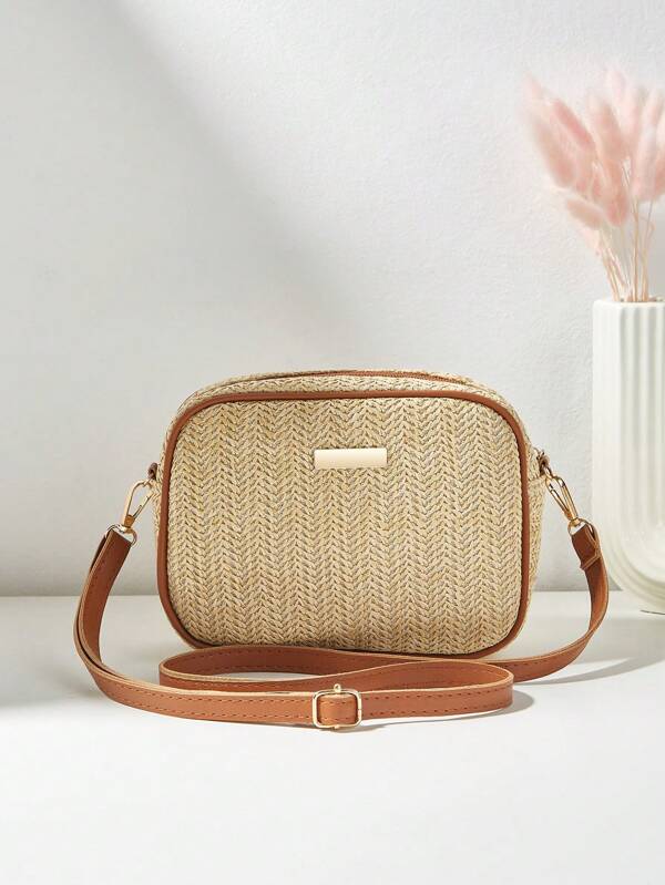 Bolso cruzado de hombro de mujer colorido y tejido a la moda