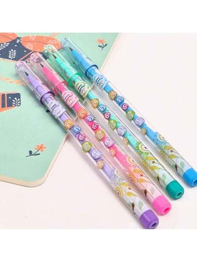 Kit com 1/4/8 Lapiseira Troca Ponta Com/Sem Lupa Estampas Coloridas - Papelaria Fofa