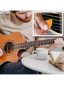 1 Pc/2 Pcs Guitar Fretboard Stickers, Guitar Note Stickers, Learn Guitar Tabs, Sticker For Beginner Learner With 5 Pcs Guitar Picks, Black/Transparent - Multicolor - View 2