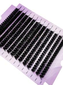 HBZGTLAD 224pcs/Set 14-Row 140pcs 0.05mm Soft Faux Mink Lashes, Mixed Length 9-16mm 3D Russian Volume Eyelash Extensions, Black Makeup Eyelashes In Purple Packaging - 黑色 - 查看 3