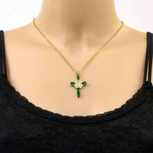 1入經典時尚立體氧化鋯石宗教主題墜項鍊，多色組合，是送給妻子和家人的理想禮物 - 十字 - 查看 11